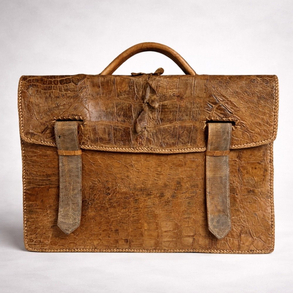 Vintage Alligator Crocodile Skin Briefcase Brown Exotic Leather Lizard Trim